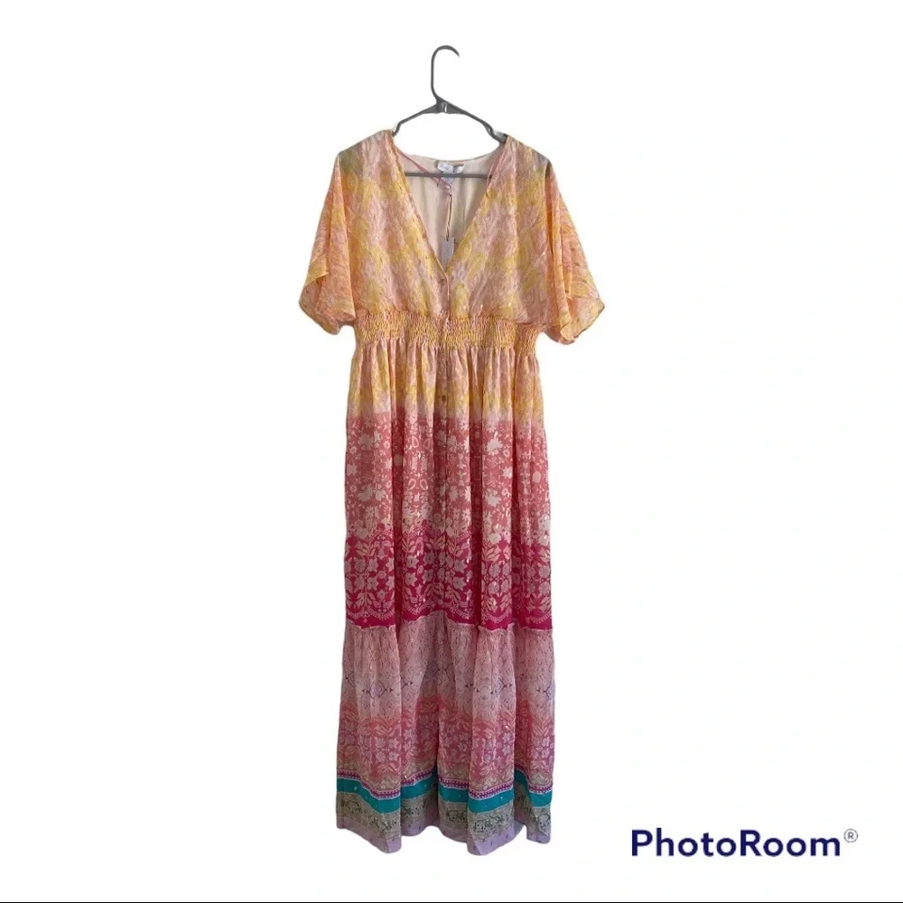NWT House of Harlow 1960  Boho Ombre Flutter Sleeve Maxi Dress. Size; Small - Picture 5 of 7